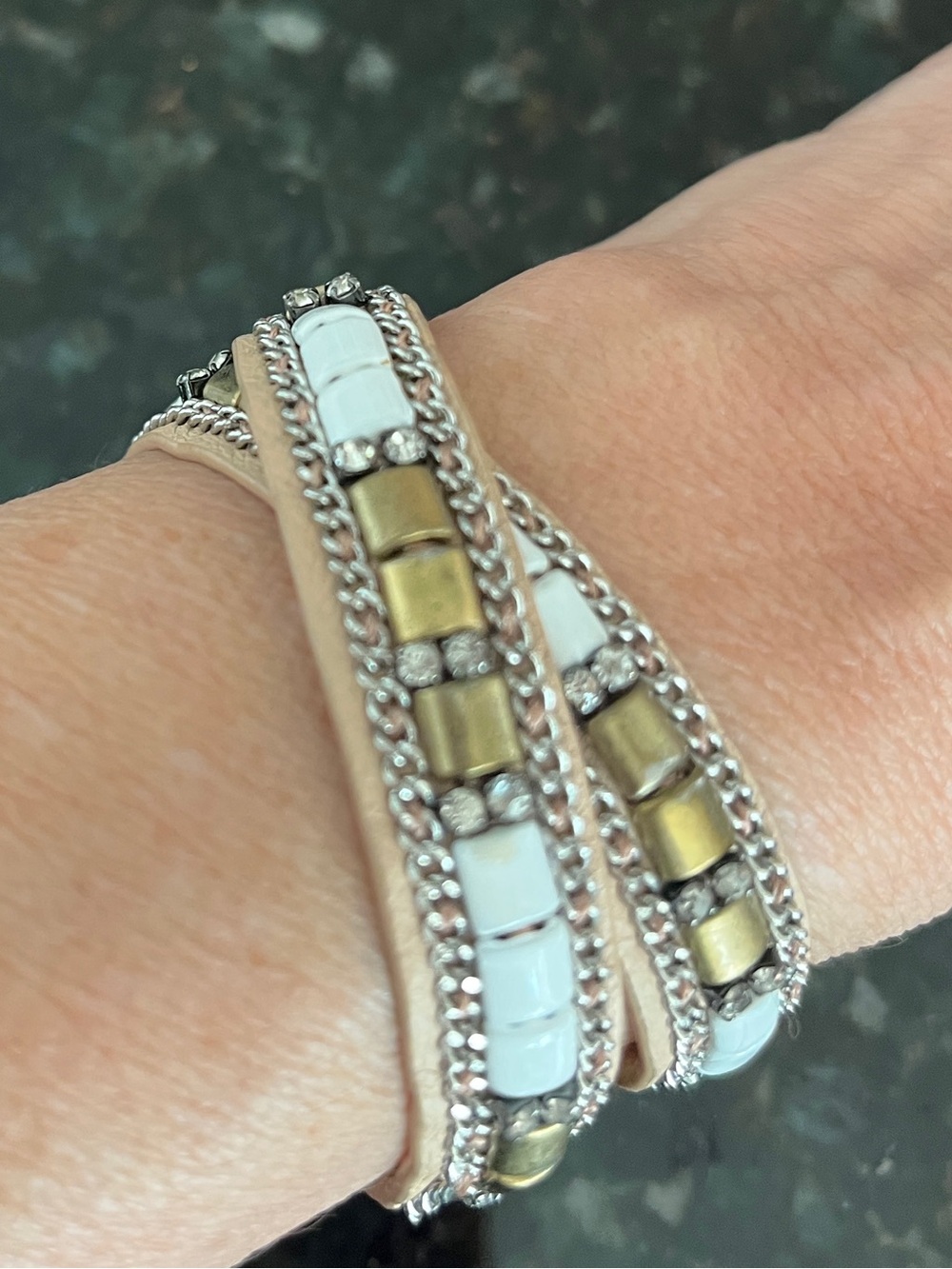 Stella and Dot Beaded Leather Choker Necklace and Bracelet